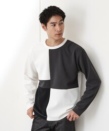 【一枚で着映える】パターンブロッキング長袖Tシャツ 洗濯機OK