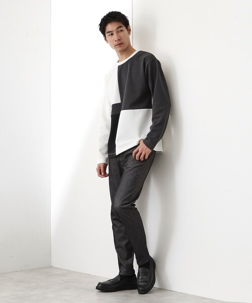 THE SHOP TK (ザ ショップ ティーケー )の「【一枚で着映える】パターンブロッキング長袖Tシャツ 洗濯機OK(Tシャツ/カットソー・メンズ・ダークブラウン/オフホワイト/ブルー系その他・04/03/02)」の18枚目の写真