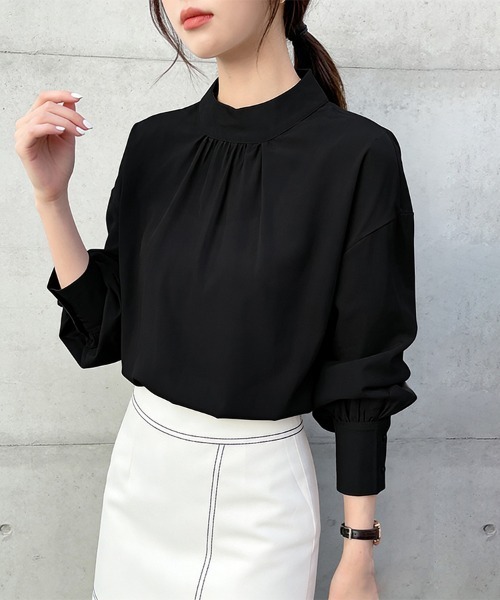 ONEP STAR(ワンピスター)の「バルーン袖スタンドカラーブラウス(シャツ/ブラウス・レディース・ライトブラウン/ブラック/ワイン/グレイッシュベージュ/ホワイト/グリーン/ライトグリーン/ベージュ・FREE)」の16枚目の写真