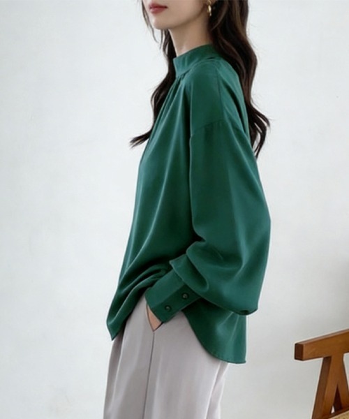 ONEP STAR(ワンピスター)の「バルーン袖スタンドカラーブラウス(シャツ/ブラウス・レディース・ライトブラウン/ブラック/ワイン/グレイッシュベージュ/ホワイト/グリーン/ライトグリーン/ベージュ・FREE)」の20枚目の写真