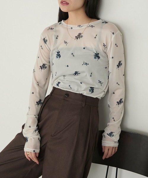 forksy.】小花柄シアークルーネック長袖トップス forksy.│MONO-MART