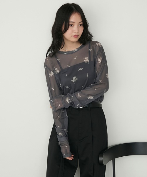 forksy.】小花柄シアークルーネック長袖トップス forksy.│MONO-MART