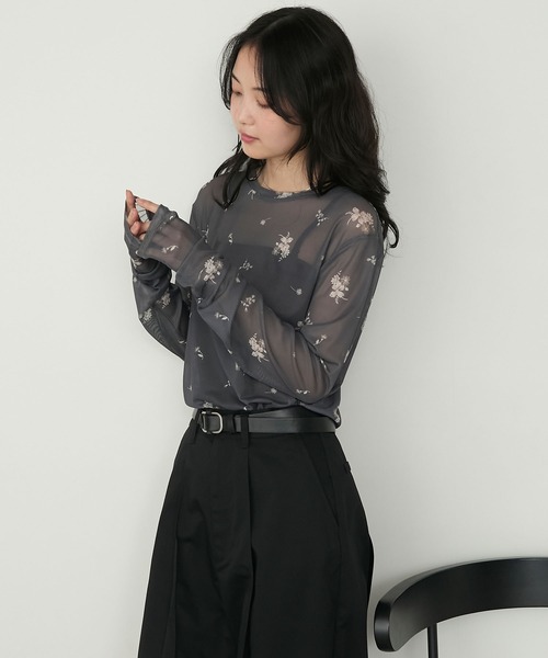 forksy.】小花柄シアークルーネック長袖トップス forksy.│MONO-MART