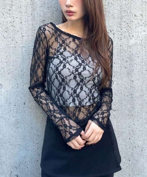 3.3 Field Trip (3.3フィールドトリップ)の「3.3 Field Trip/フラワーレースT(Tシャツ/カットソー・レディース・ブラック/アイボリー/ホワイト・FREE)」の1枚目の写真