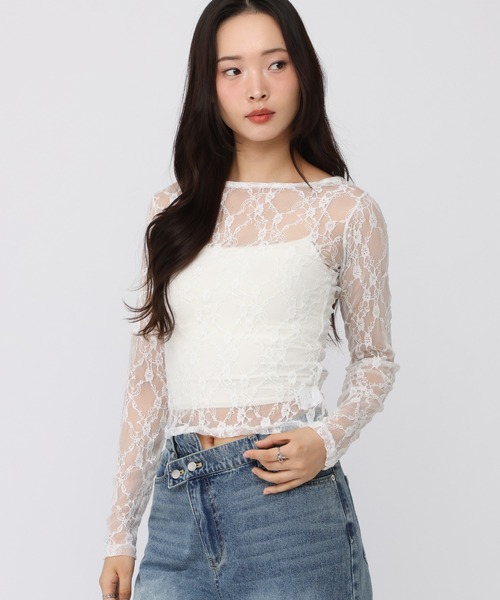 3.3 Field Trip （3.3フィールドトリップ）の「3.3 Field Trip／フラワーレースＴ（Tシャツ/カットソー・レディース・ブラック/アイボリー/ホワイト・FREE）」の9枚目の写真