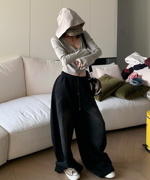 VIBGYOR（ヴィブジョー）の「【LAMPOON】ビンテージ加工ワイドスエットパンツ（スウェットパンツ・レディース・パープル/ブラック・MEDIUM/LARGE/SMALL）」の15枚目の写真