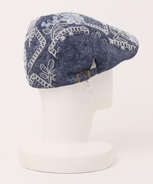 SPINNS（スピンズ）の「コットンハンチング/フラワー刺繍/古着風（ハンチング/ベレー帽・メンズ・ブラック/ブルー・ONESIZE）」の3枚目の写真