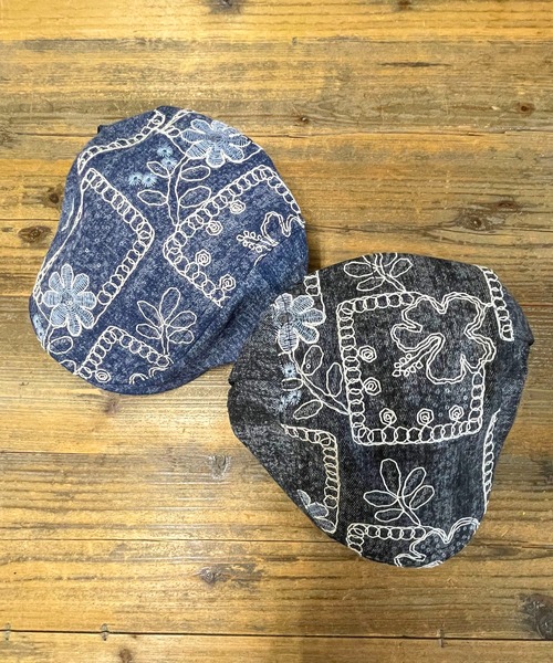 SPINNS（スピンズ）の「コットンハンチング/フラワー刺繍/古着風（ハンチング/ベレー帽・メンズ・ブラック/ブルー・ONESIZE）」の6枚目の写真