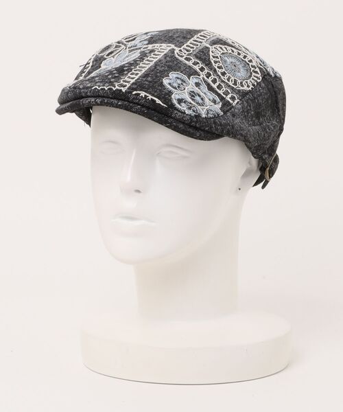 SPINNS（スピンズ）の「コットンハンチング/フラワー刺繍/古着風（ハンチング/ベレー帽・メンズ・ブラック/ブルー・ONESIZE）」の5枚目の写真