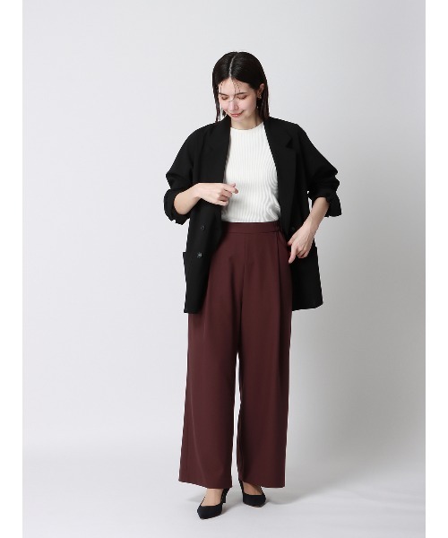 SUIT SQUARE（スーツスクエア）の「CHANTOWA タックワイドパンツ ウォッシャブル ストレッチツイル 無地（スラックス・レディース・ベージュ系/ブラック系/カーキ系/パープル系・36(7号)/38(9号)/40(11号)/42(13号)）」の14枚目の写真