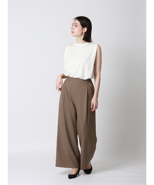 SUIT SQUARE（スーツスクエア）の「CHANTOWA タックワイドパンツ ウォッシャブル ストレッチツイル 無地（スラックス・レディース・ベージュ系/ブラック系/カーキ系/パープル系・36(7号)/38(9号)/40(11号)/42(13号)）」の16枚目の写真