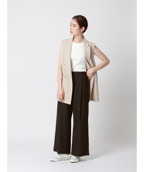 SUIT SQUARE（スーツスクエア）の「CHANTOWA タックワイドパンツ ウォッシャブル ストレッチツイル 無地（スラックス・レディース・ベージュ系/ブラック系/カーキ系/パープル系・36(7号)/38(9号)/40(11号)/42(13号)）」の20枚目の写真