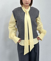 archives | ケーブルニットベスト×ボウブラウスSET(ニット/セーター)