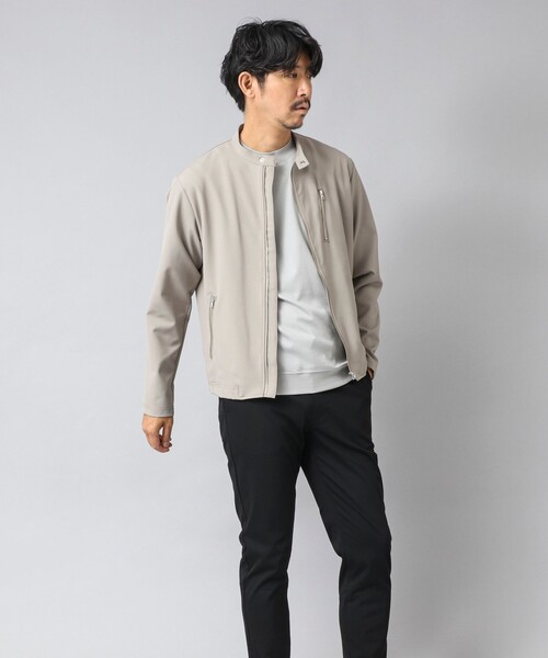 NOLLEY’S(ノーリーズ)の「【ACTIVE SECT】《限定展開》ハイストレッチシングルライダース 25AW(ブルゾン・メンズ・ブラック/グレイッシュベージュ/ネイビー・S/M/L/XL)」の4枚目の写真