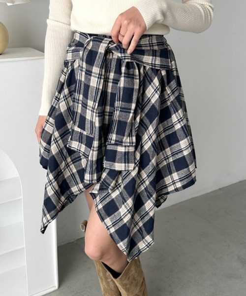 セール】チェックシャツ巻き風ミニスカート（スカート）｜CLEA（クレア