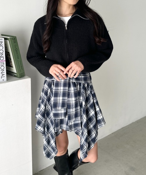 CLEA(クレア)の「チェックシャツ巻き風ミニスカート(スカート・レディース・ネイビー/オレンジ/ブラウン/レッド/ダークネイビー/ブラック・FREE)」の21枚目の写真
