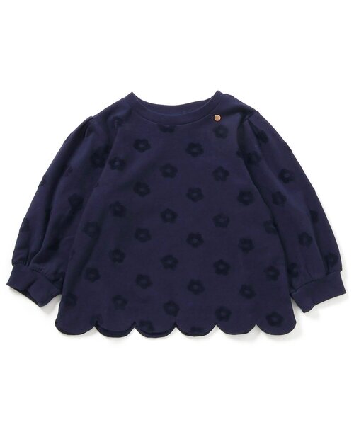 apres les cours（アプレレクール）の「【ジュニア対応】フラワージャガードスカラップTシャツ（Tシャツ/カットソー・キッズ・ピンク/ネイビー/クリーム・80/90/100/110/120/130/140）」の3枚目の写真