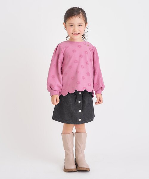 apres les cours（アプレレクール）の「【ジュニア対応】フラワージャガードスカラップTシャツ（Tシャツ/カットソー・キッズ・ピンク/ネイビー/クリーム・80/90/100/110/120/130/140）」の4枚目の写真