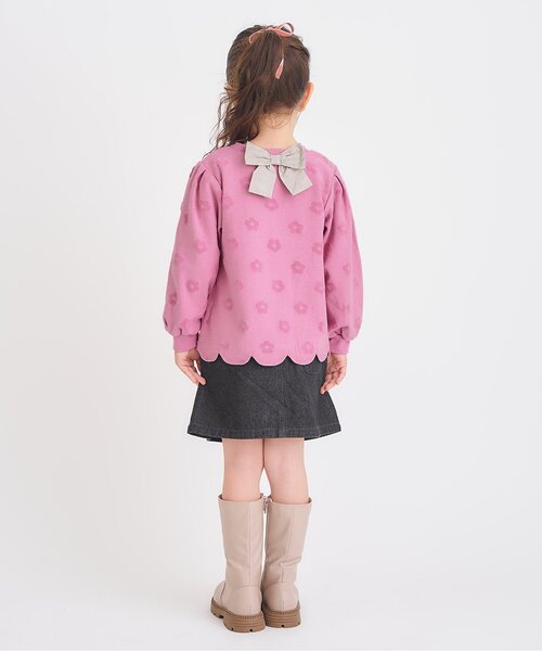 apres les cours（アプレレクール）の「【ジュニア対応】フラワージャガードスカラップTシャツ（Tシャツ/カットソー・キッズ・ピンク/ネイビー/クリーム・80/90/100/110/120/130/140）」の5枚目の写真
