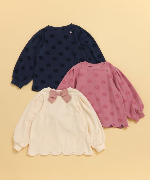 apres les cours（アプレレクール）の「【ジュニア対応】フラワージャガードスカラップTシャツ（Tシャツ/カットソー・キッズ・ピンク/ネイビー/クリーム・80/90/100/110/120/130/140）」の6枚目の写真