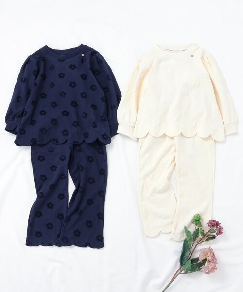 apres les cours（アプレレクール）の「【ジュニア対応】フラワージャガードスカラップTシャツ（Tシャツ/カットソー・キッズ・ピンク/ネイビー/クリーム・80/90/100/110/120/130/140）」の8枚目の写真