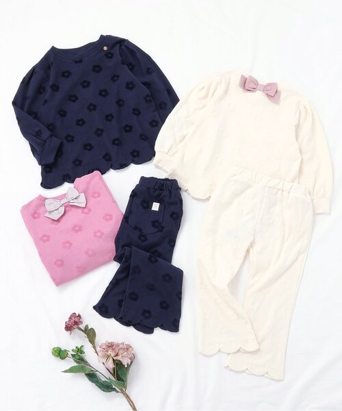 apres les cours（アプレレクール）の「【ジュニア対応】フラワージャガードスカラップTシャツ（Tシャツ/カットソー・キッズ・ピンク/ネイビー/クリーム・80/90/100/110/120/130/140）」の9枚目の写真