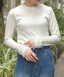 axes femme | フリルチュールラメリブプルオーバー(Tシャツ/カットソー)