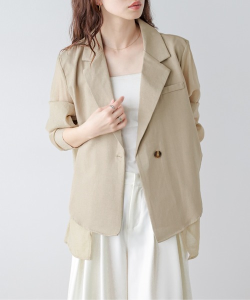 AMELY(エミリー)の「フロントレイヤードシアージャケット(テーラードジャケット・レディース・グレー/ベージュ/ブラック・フリー)」の2枚目の写真