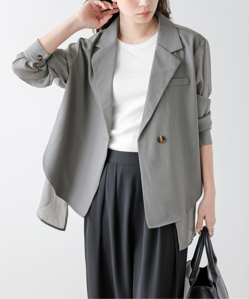 AMELY(エミリー)の「フロントレイヤードシアージャケット(テーラードジャケット・レディース・グレー/ベージュ/ブラック・フリー)」の3枚目の写真