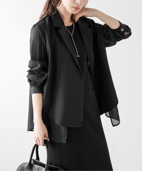 AMELY(エミリー)の「フロントレイヤードシアージャケット(テーラードジャケット・レディース・グレー/ベージュ/ブラック・フリー)」の1枚目の写真
