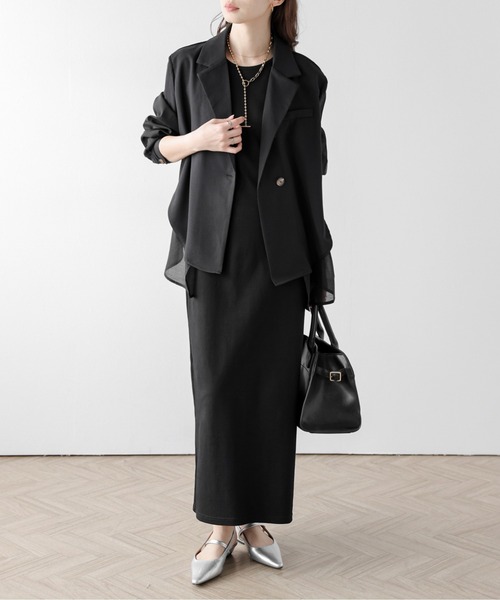 AMELY(エミリー)の「フロントレイヤードシアージャケット(テーラードジャケット・レディース・グレー/ベージュ/ブラック・フリー)」の4枚目の写真