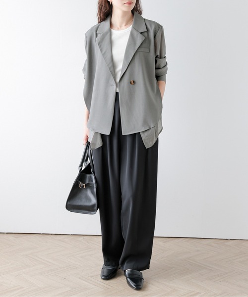 AMELY(エミリー)の「フロントレイヤードシアージャケット(テーラードジャケット・レディース・グレー/ベージュ/ブラック・フリー)」の7枚目の写真
