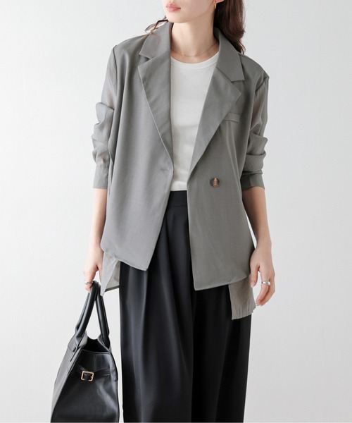 AMELY(エミリー)の「フロントレイヤードシアージャケット(テーラードジャケット・レディース・グレー/ベージュ/ブラック・フリー)」の9枚目の写真