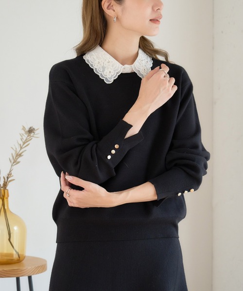 anown(アノン)の「フラワー刺繍×ビジュー スカラップデザイン つけ襟(付け襟・レディース・ブラック/ホワイト・FREE)」の7枚目の写真