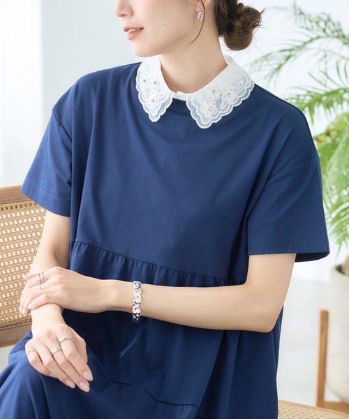 anown(アノン)の「フラワー刺繍×ビジュー スカラップデザイン つけ襟(付け襟・レディース・ブラック/ホワイト・FREE)」の8枚目の写真