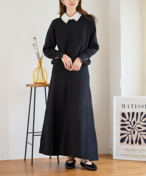 anown(アノン)の「フラワー刺繍×ビジュー スカラップデザイン つけ襟(付け襟・レディース・ブラック/ホワイト・FREE)」の9枚目の写真