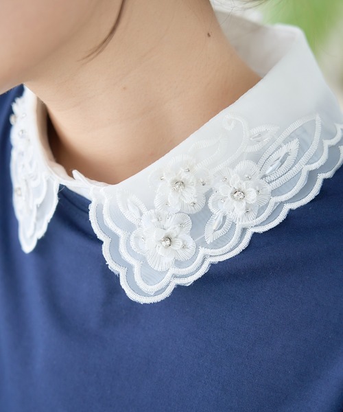 anown(アノン)の「フラワー刺繍×ビジュー スカラップデザイン つけ襟(付け襟・レディース・ブラック/ホワイト・FREE)」の11枚目の写真