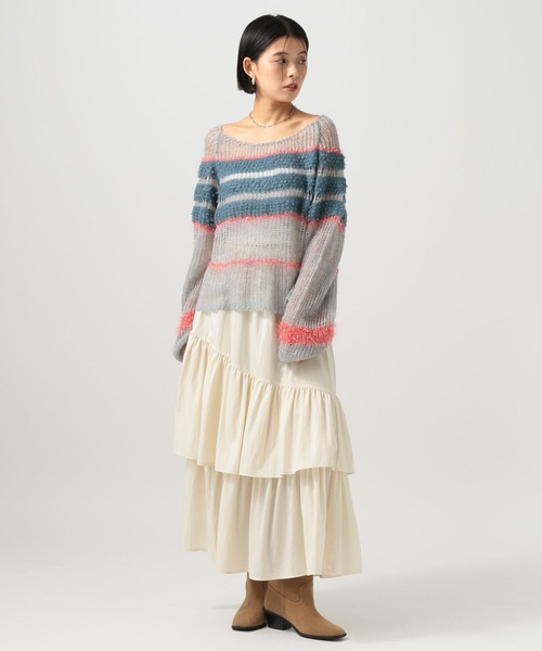 BAYFLOW（ベイフロー）の「[WEB限定]マルチボーダーニットプルオーバー（ニット/セーター・レディース・ブルー系/グリーン系/ピンク系・FREE）」の4枚目の写真