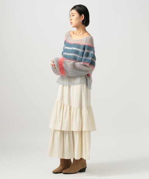 BAYFLOW（ベイフロー）の「[WEB限定]マルチボーダーニットプルオーバー（ニット/セーター・レディース・ブルー系/グリーン系/ピンク系・FREE）」の5枚目の写真