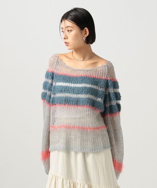 BAYFLOW（ベイフロー）の「[WEB限定]マルチボーダーニットプルオーバー（ニット/セーター・レディース・ブルー系/グリーン系/ピンク系・FREE）」の7枚目の写真