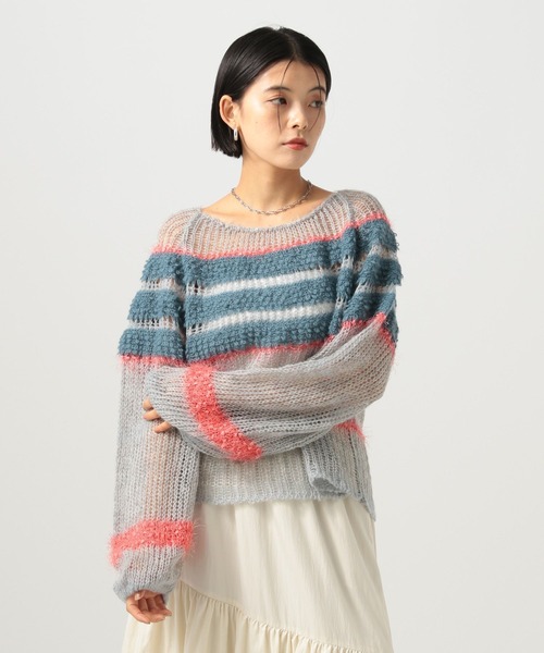 BAYFLOW（ベイフロー）の「[WEB限定]マルチボーダーニットプルオーバー（ニット/セーター・レディース・ブルー系/グリーン系/ピンク系・FREE）」の8枚目の写真