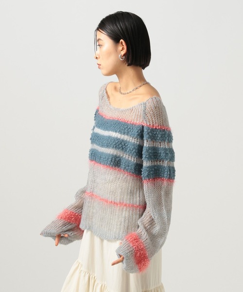 BAYFLOW（ベイフロー）の「[WEB限定]マルチボーダーニットプルオーバー（ニット/セーター・レディース・ブルー系/グリーン系/ピンク系・FREE）」の9枚目の写真