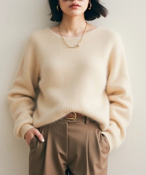 cammie(キャミー)の「Vネックモヘアニットトップス(ニット/セーター・レディース・アイボリー/グレー/ベージュ・F)」の2枚目の写真