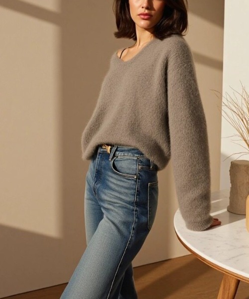 cammie(キャミー)の「Vネックモヘアニットトップス(ニット/セーター・レディース・アイボリー/グレー/ベージュ・F)」の14枚目の写真