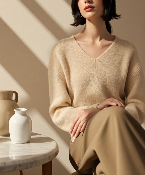 cammie(キャミー)の「Vネックモヘアニットトップス(ニット/セーター・レディース・アイボリー/グレー/ベージュ・F)」の20枚目の写真