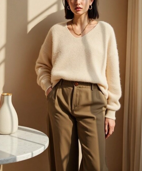 cammie(キャミー)の「Vネックモヘアニットトップス(ニット/セーター・レディース・アイボリー/グレー/ベージュ・F)」の21枚目の写真