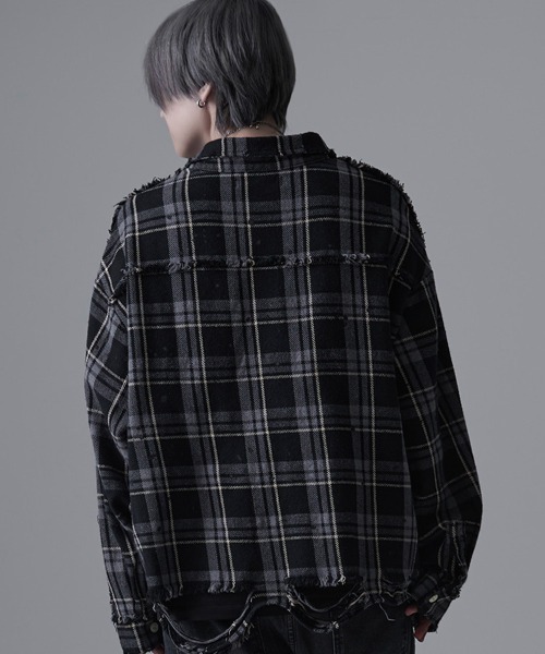 CavariA（キャバリア）の「『CavariA/キャバリア』グランジ加工ダメージチェックシャツ（シャツ/ブラウス・メンズ・ブラック系1/ブラック系2・M/L）」の13枚目の写真