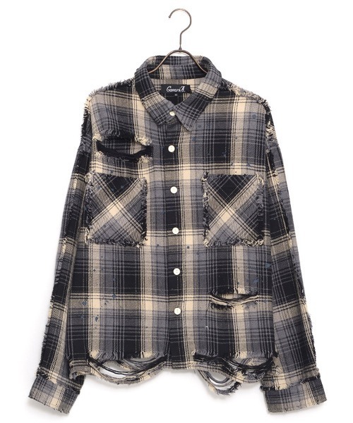 CavariA（キャバリア）の「『CavariA/キャバリア』グランジ加工ダメージチェックシャツ（シャツ/ブラウス・メンズ・ブラック系1/ブラック系2・M/L）」の19枚目の写真