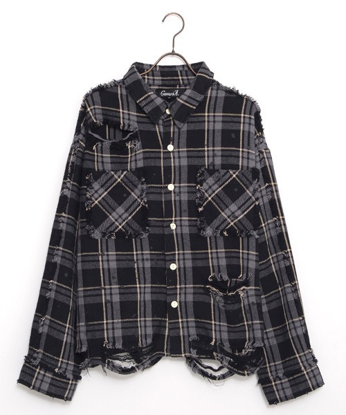 CavariA（キャバリア）の「『CavariA/キャバリア』グランジ加工ダメージチェックシャツ（シャツ/ブラウス・メンズ・ブラック系1/ブラック系2・M/L）」の21枚目の写真