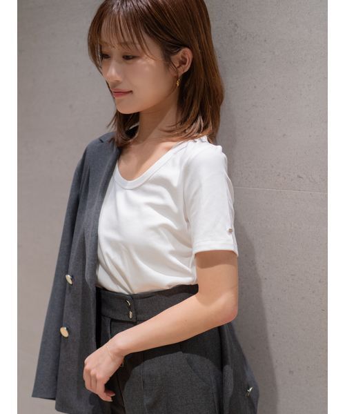 SNIDEL（スナイデル）の「UネックTシャツ（Tシャツ/カットソー・レディース・ライトブルー/ネイビー/ブラウン/ホワイト・F）」の8枚目の写真